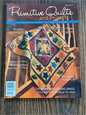 Moda Patchwork Quilt Advertisement in Cream, Blue, Gold, Burgundy, Green